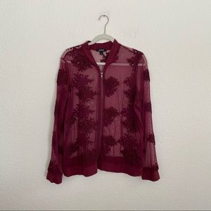 TORRID Women’s Size 1 Maroon Red Nylon Sheer Bomber Jacket